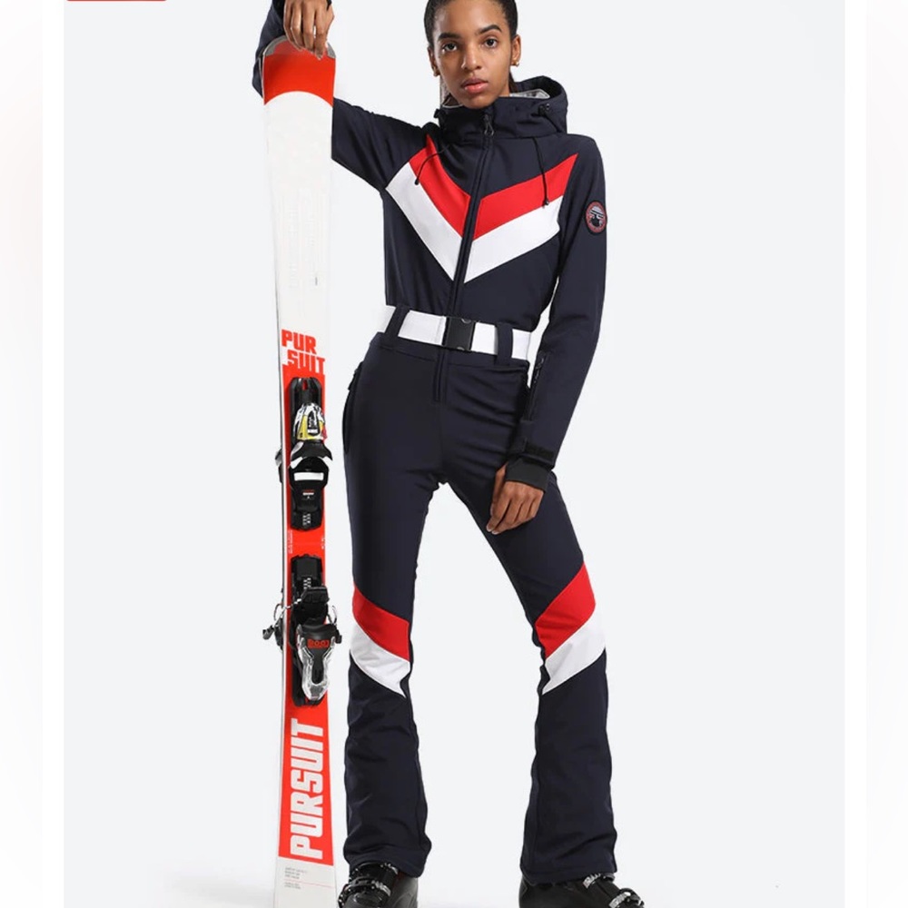 Gsou Snow Women's Stripe One Piece Ski Suit With Hood, M
